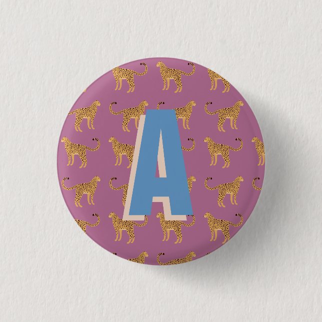 Cheetah, pink leopard monogrammed 3 cm round badge (Front)