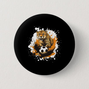 Cheetah Playing Soccer Funny Animal 6 Cm Round Badge