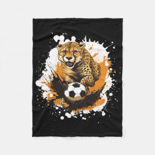 Cheetah Playing Soccer Funny Animal Fleece Blanket