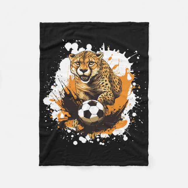 Cheetah Playing Soccer Funny Animal  Fleece Blanket (Front)