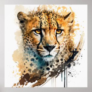 Cheetah Portrait Animal Painting Wildlife Outdoor Poster