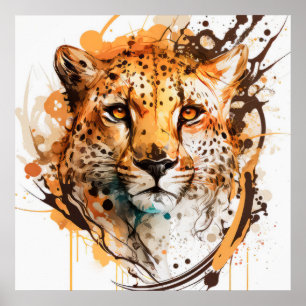 Cheetah Portrait Animal Painting Wildlife Outdoor Poster