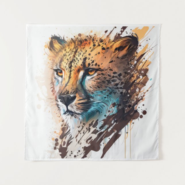 Cheetah Portrait Animal Painting Wildlife Outdoor Tapestry (Front)