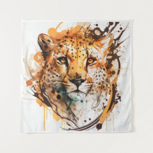 Cheetah Portrait Animal Painting Wildlife Outdoor Tapestry