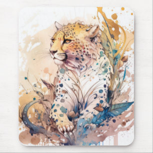Cheetah Portrait Animal Painting Wildlife Outdoors Mouse Pad