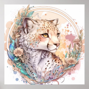 Cheetah Portrait Animal Painting Wildlife Outdoors Poster