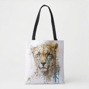 Cheetah Portrait Animal Painting Wildlife Outdoors Tote Bag