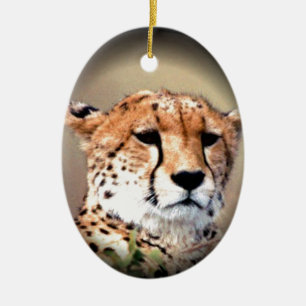Cheetah Portrait by Full Moon: Nature's Grace Ceramic Tree Decoration
