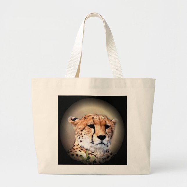 Cheetah Portrait by Full Moon: Nature's Grace Large Tote Bag (Front)