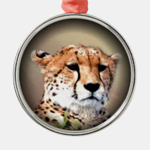 Cheetah Portrait by Full Moon: Nature's Grace Metal Tree Decoration