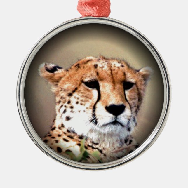 Cheetah Portrait by Full Moon: Nature's Grace Metal Tree Decoration (Front)