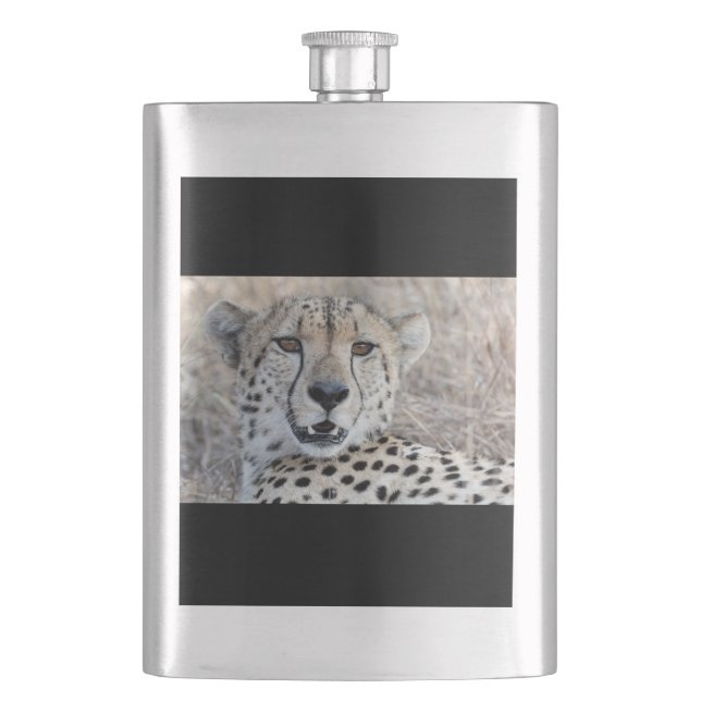 Cheetah Portrait Hip Flask (Front)