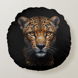 Cheetah Portrait on black Round Cushion