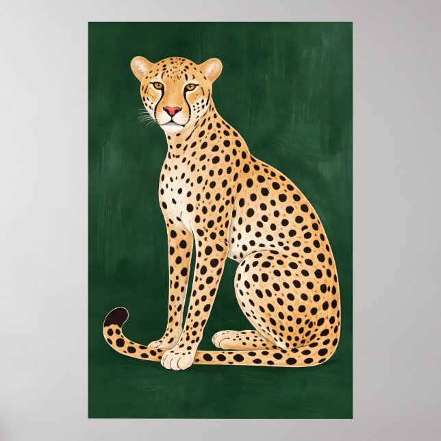 Cheetah Poster, Green Background, Modern Animal Poster (Front)