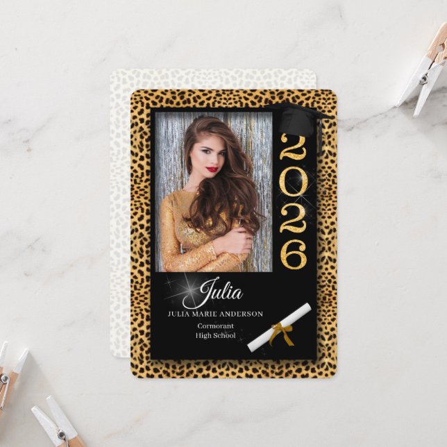 Cheetah Print Class of 2026 Graduation Invitation (Front/Back In Situ)