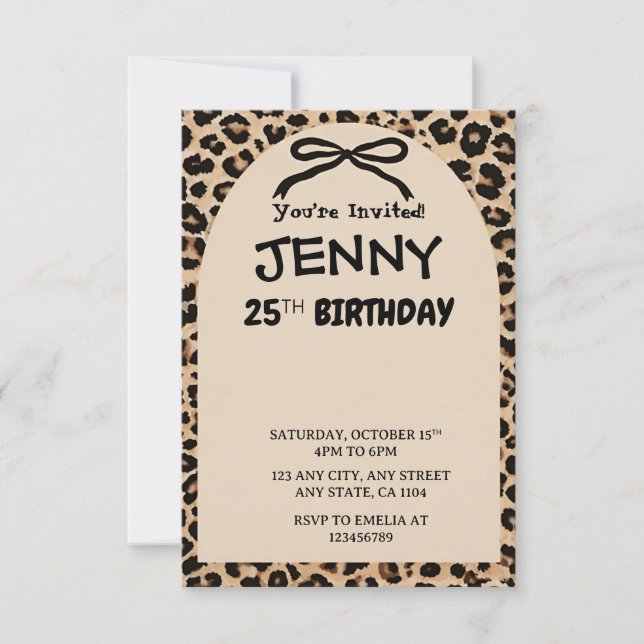Cheetah Print Custom Kids Birthday Invite Party  (Front)