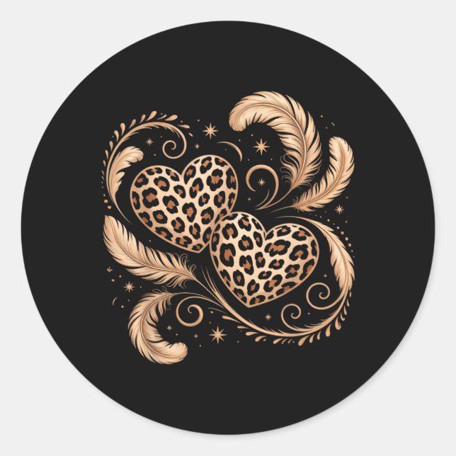 Cheetah Print Heart Classic Round Sticker (Front)