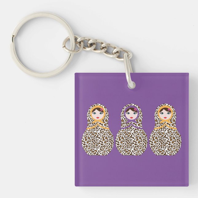 Cheetah Print Matryoshka Keychain  (Front)