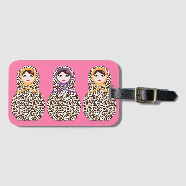 Cheetah Print Matryoshka Luggage Tag  (Front Horizontal)
