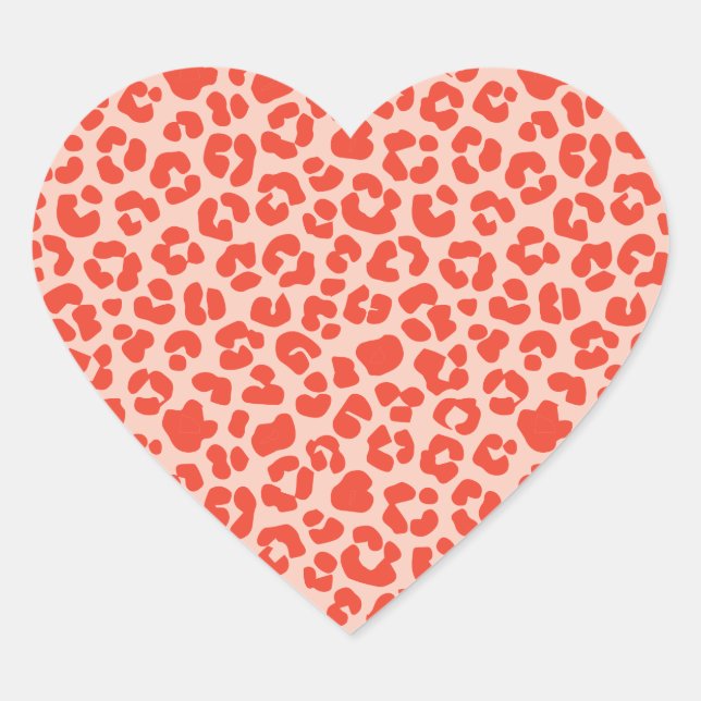 Cheetah Print Pattern Red Heart Sticker (Front)