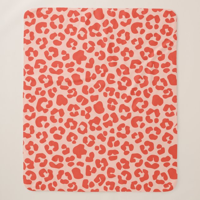 Cheetah Print Pattern Red Sherpa Blanket (Front)