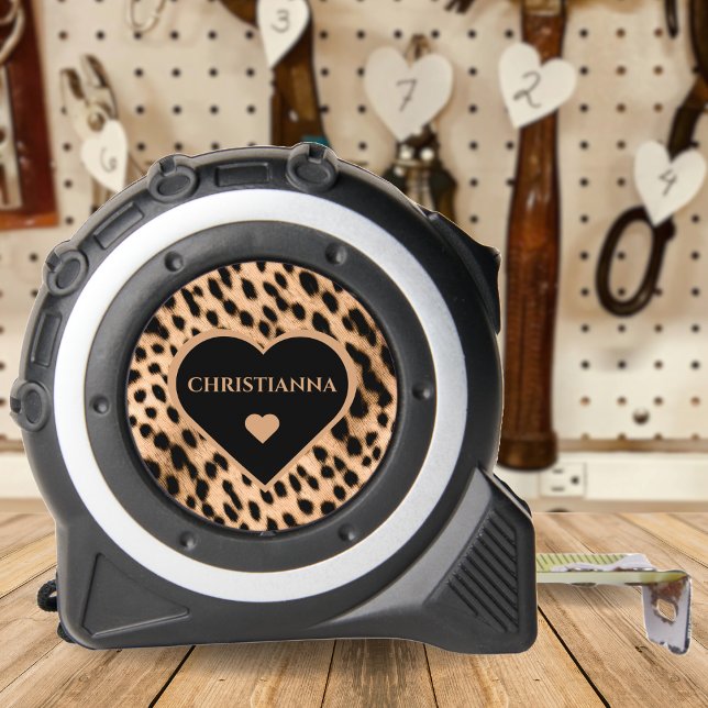 Cheetah Print Pattern Tan Brown & Black Heart 1 (Cheetah Print Pattern Tan Brown & Black Heart Tape Measure)