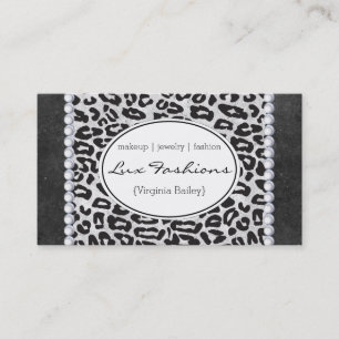 Cheetah Print   Pearls, Slate Texture Business Card