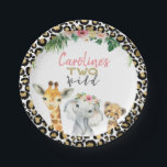 Cheetah Print Safari Glitter Two Wild Birthday Paper Plate<br><div class="desc">Cheetah Print Safari Glitter Two Wild Birthday Paper Plate 

Cute two wild themed safari birthday plate.  This design features three safari animals silhouettes,  cheetah print  and tropical floral arrangement.</div>