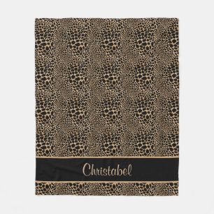 Cheetah Print Spots Black & Tan Custom Name Fleece Blanket