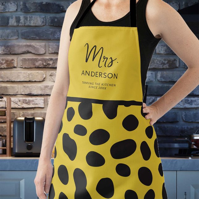 Cheetah Print Taming Kitchen Yellow Black Funny Apron (funny apron personalized newlywed gift wild animal print cheetah yellow black taming the kitchen)