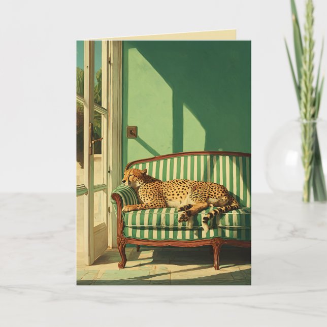 Cheetah Resting in Sunlit Room Card (Front)