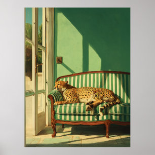 Cheetah Resting in Sunlit Room Poster