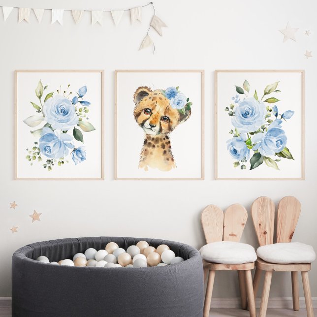 Cheetah, Safari, Jungle, Blue Flowers, Boy Nursery (Creator Uploaded)