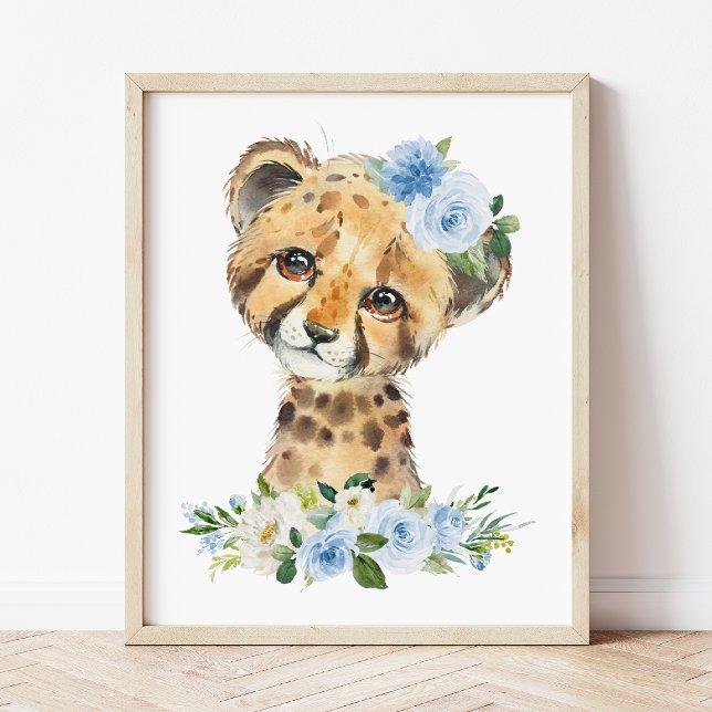 Cheetah, Safari, Jungle, Blue Flowers, Boy Nursery Poster (Creator Uploaded)