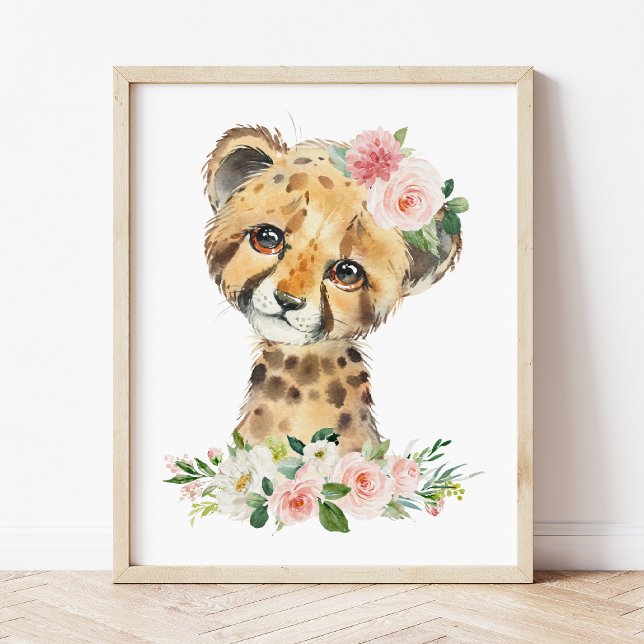 Cheetah, Safari, Pink Flowers, Girl Nursery Photo Print (Creator Uploaded)
