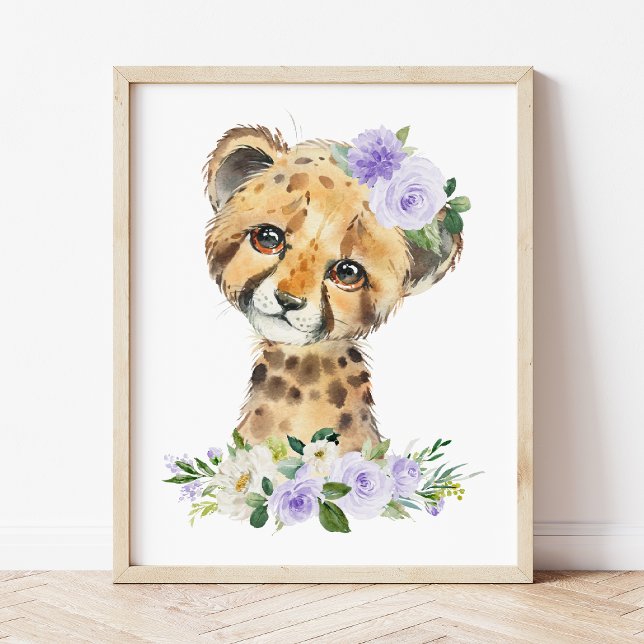 Cheetah, Safari, Purple Flowers, Gender Neutral Photo Print (Creator Uploaded)