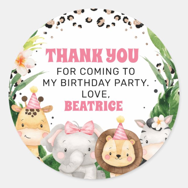 Cheetah Safari Two Wild Birthday Thank You  Classic Round Sticker (Front)
