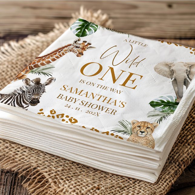 Cheetah Safari Wild One Baby Shower Paper Napkin (Little Wild One Safari Baby Shower Paper Napkin, Safari Baby Shower Napkin, A Little Wild One Napkin)