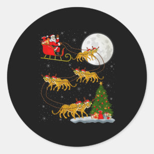 Cheetah Santa Sleigh Flying Funny Magical Christma Classic Round Sticker