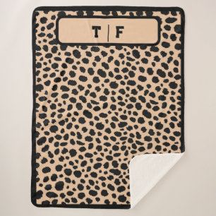 Cheetah Skin Print Initial Monogram   Sherpa Blanket