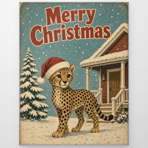 Cheetah Snow Porch Animal Christmas Postcard