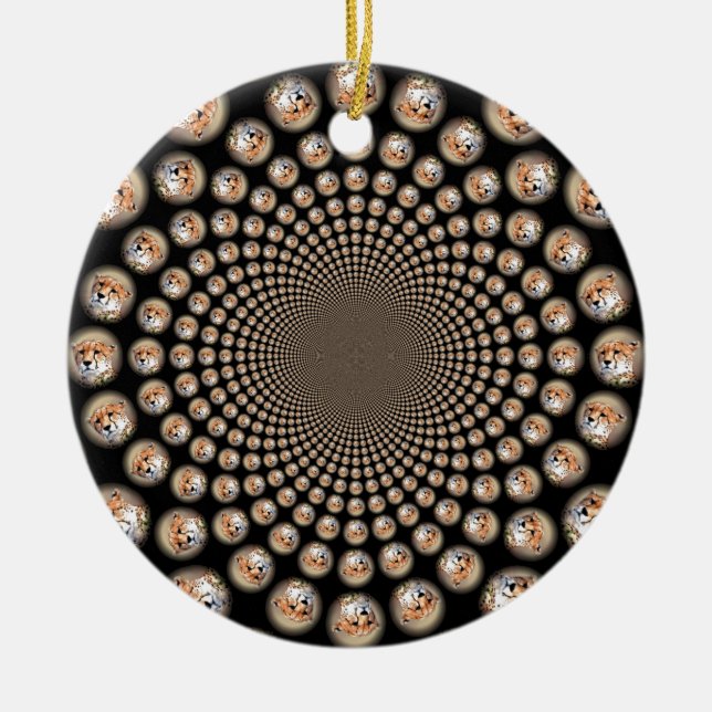 Cheetah Spin Spectacle – Feline Frenzy: Colorful  Ceramic Tree Decoration (Front)
