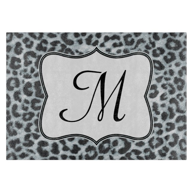 Cheetah Spot Animal Monogram Glass Cutting Board (Front)