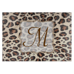 Cheetah Spot Animal Monogram Glass Cutting Board
