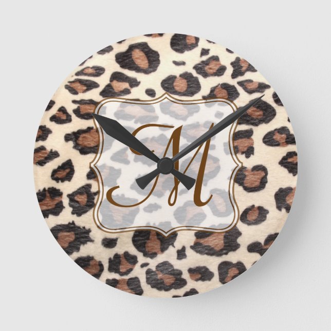 Cheetah Spot Animal Monogram Initial Wall Clock (Front)