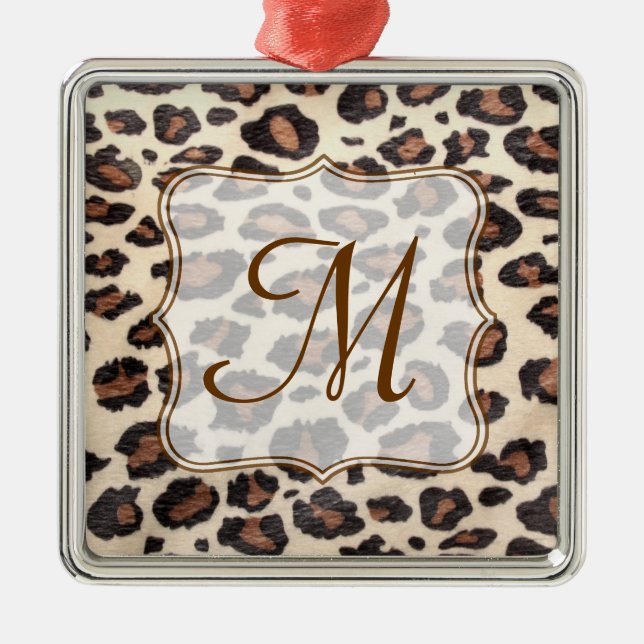 Cheetah Spot Animal Prin Monogram Initial Ornament (Front)