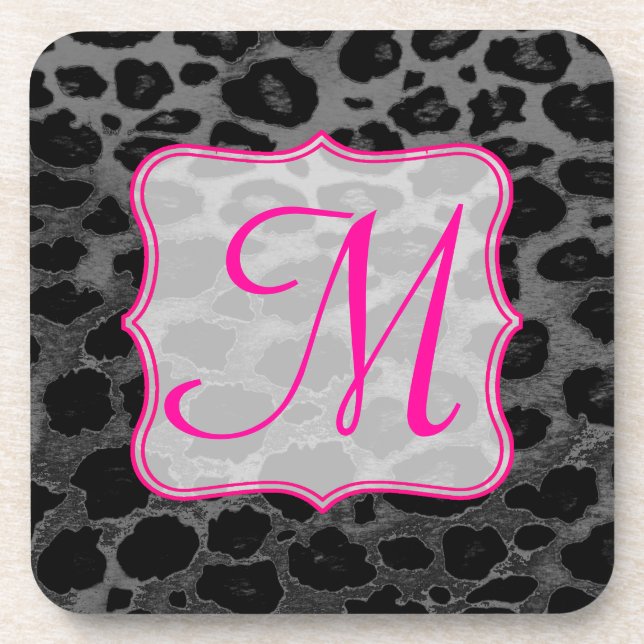 Cheetah Spot Animal Print Monogram Drink Coaster (Front)