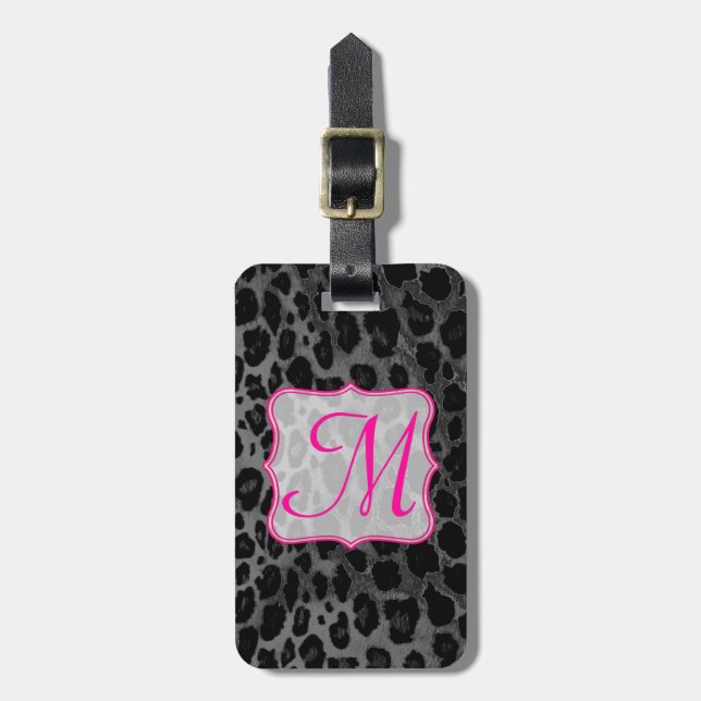 Cheetah Spot Animal Print Monogram Luggage Tag (Front Vertical)