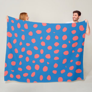 Cheetah spots Coral Blue Fleece Blanket