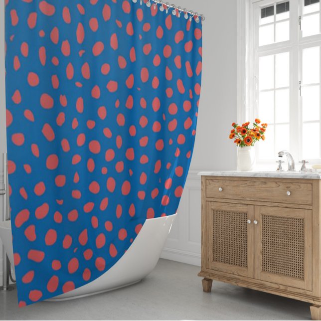 Cheetah spots Coral Blue Shower Curtain (Cheetah spots Coral Blue Shower Curtain by Looly Elzayat
)